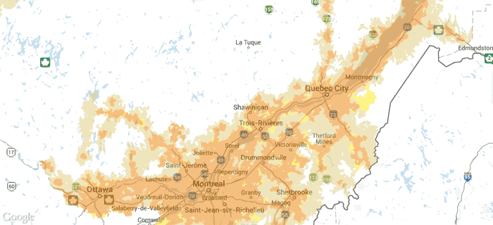 Couverture réseau de Vidéotron